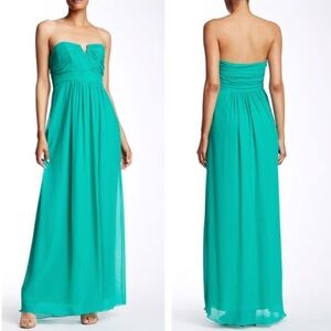 Ted Baker Silk Chiffon Maxi Evening Gown Dress Strapless Small Emerald Green